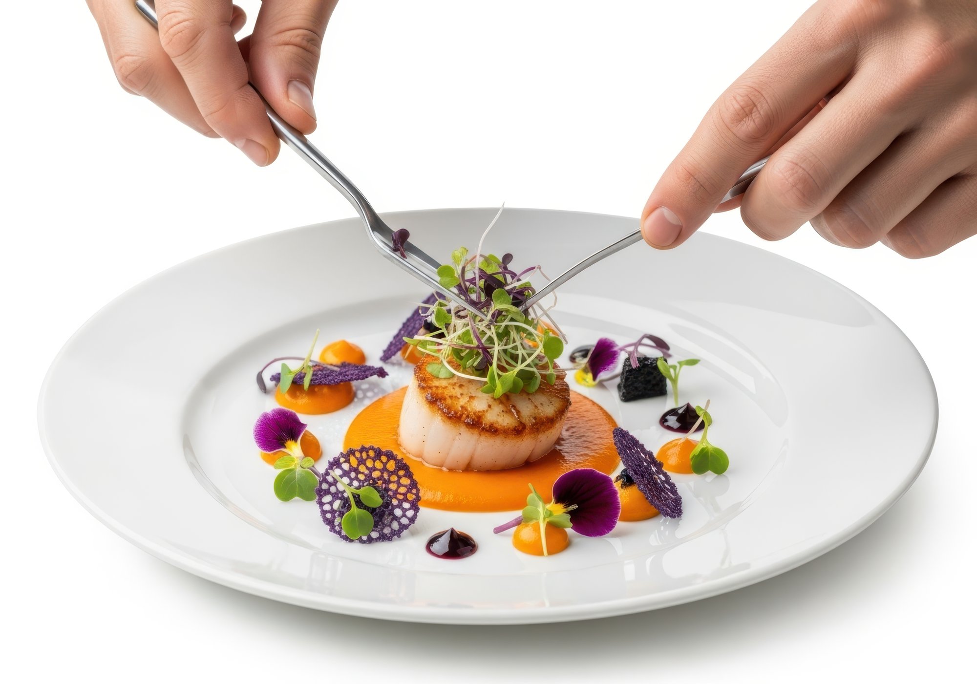 Chef che impiatta un piatto colorato
